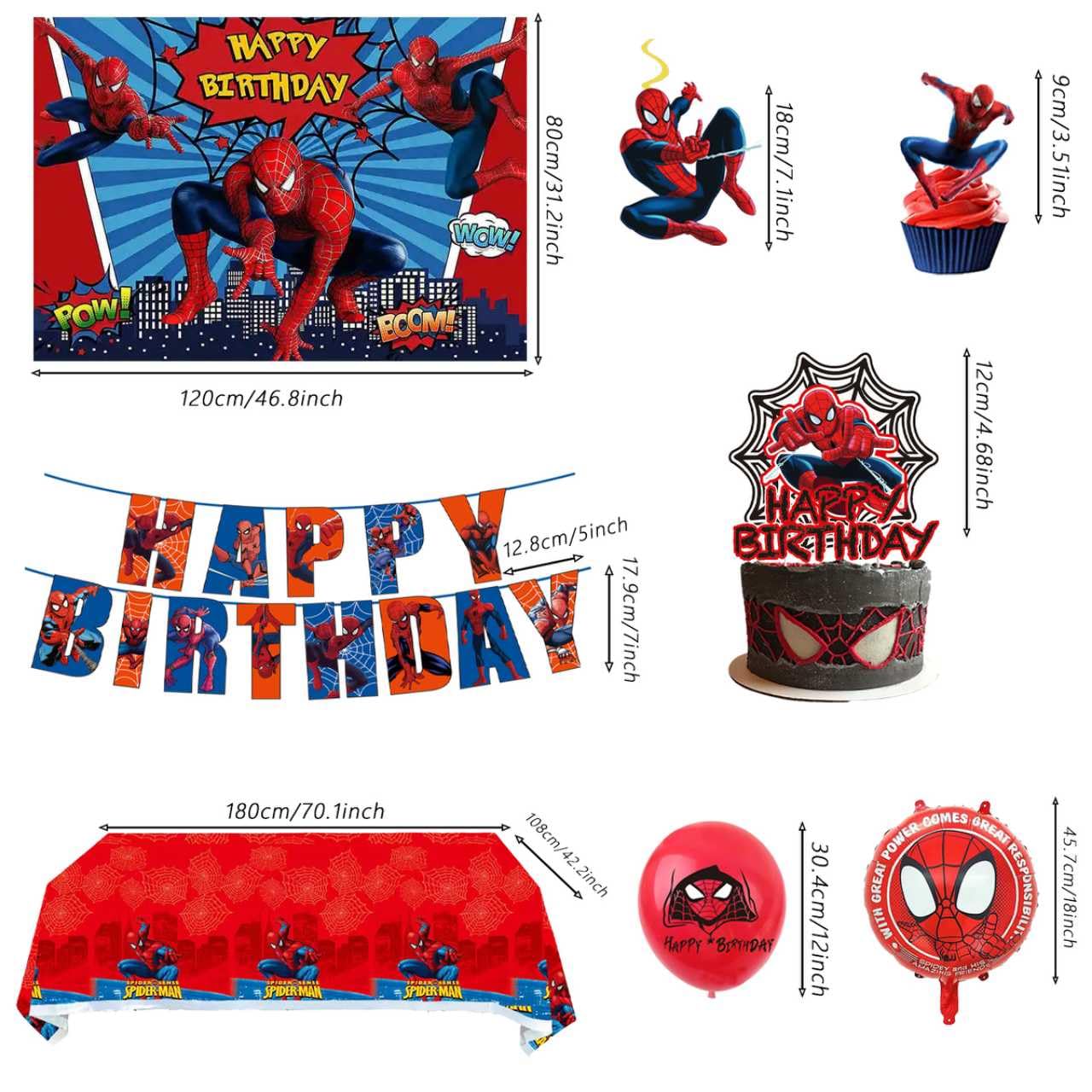 51PCS spidey birthday party supplies, backdrop, "Happy Birthday" banner,tablecloth, large aluminum