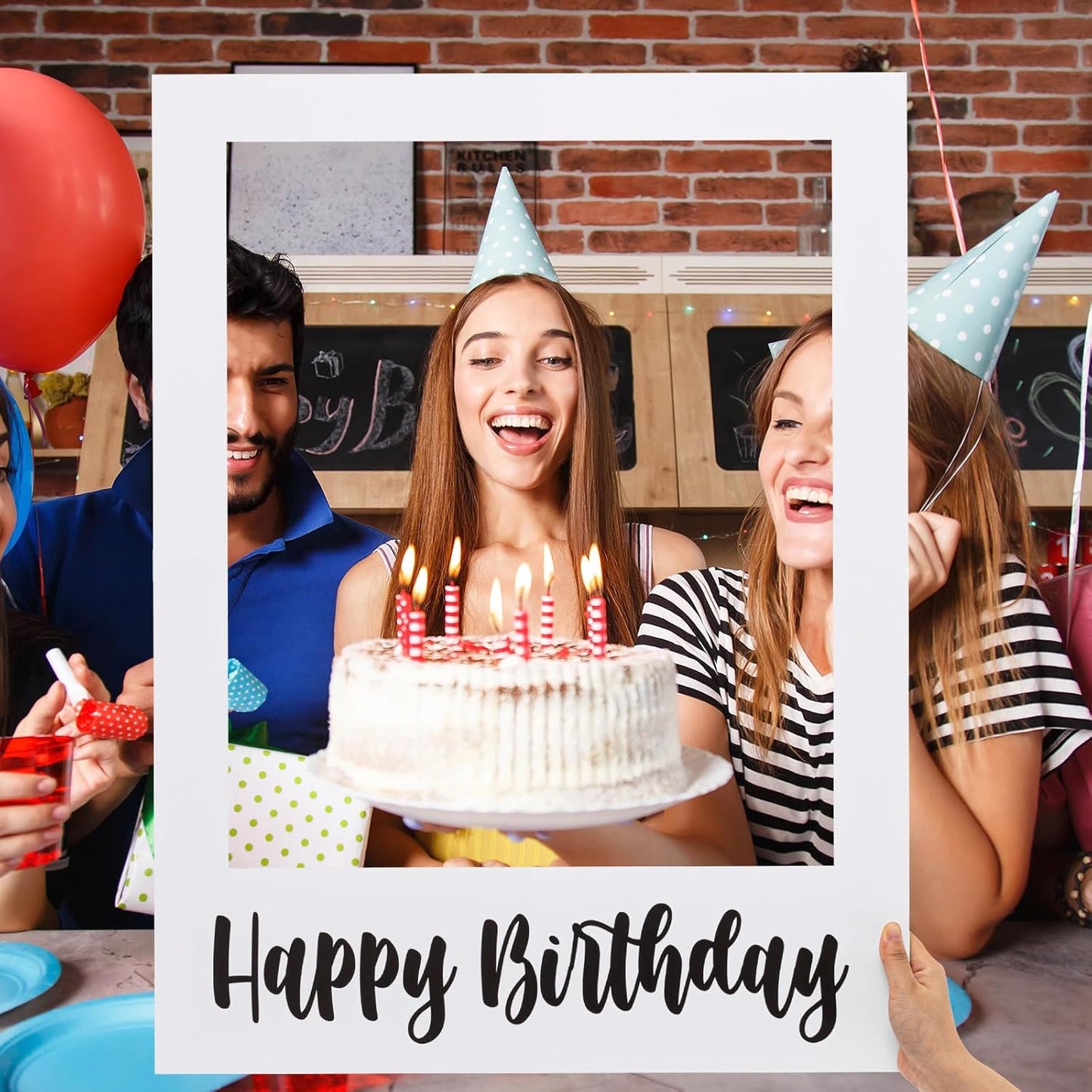 32 x 24 Inch Large Photo Booth Props Picture Frame Happy Birthday Party Frame DIY Cutouts Photo Booth Props Selfie for Party Supplies Favors(White Blank,Happy Birthday)