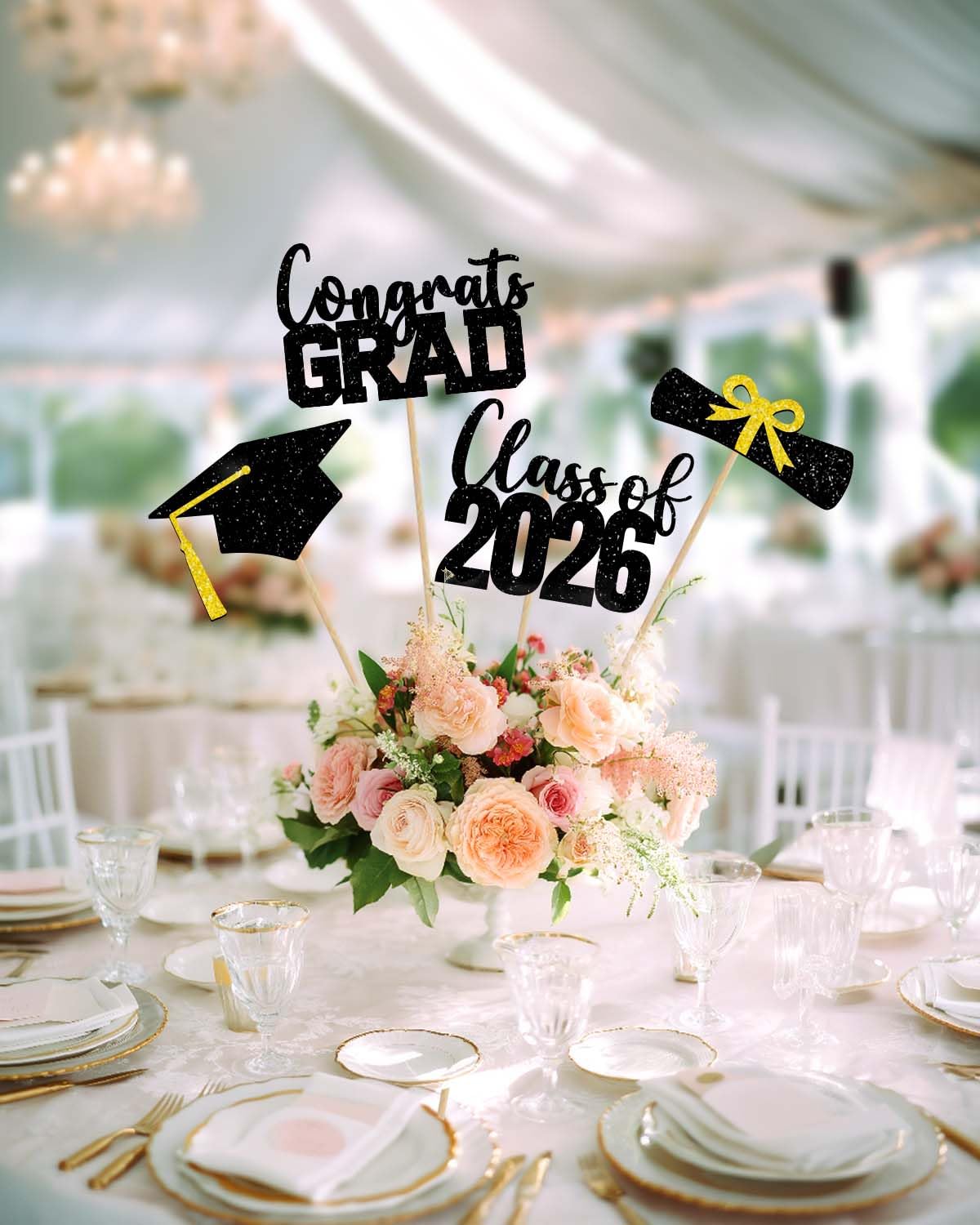 Class of 2026 Centerpieces Sticks for Graduation, 16 Pcs Graduation Decorations Cake Toppers