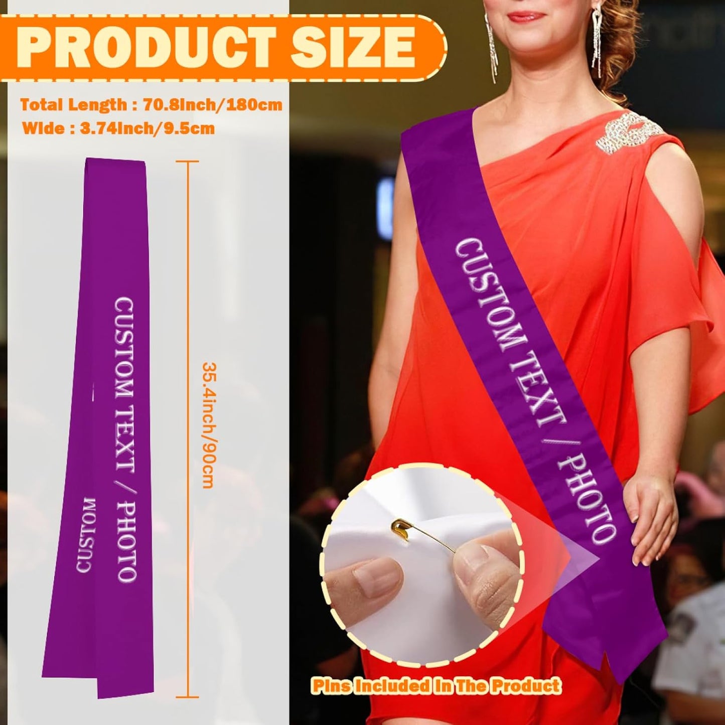 Custom Sash,Personalized Birthday Sash with Text Photo,Customized Bachelorette Sash Quote Sash Bride to Be Sash Color Optional (No decorative edge, Dark Purple)