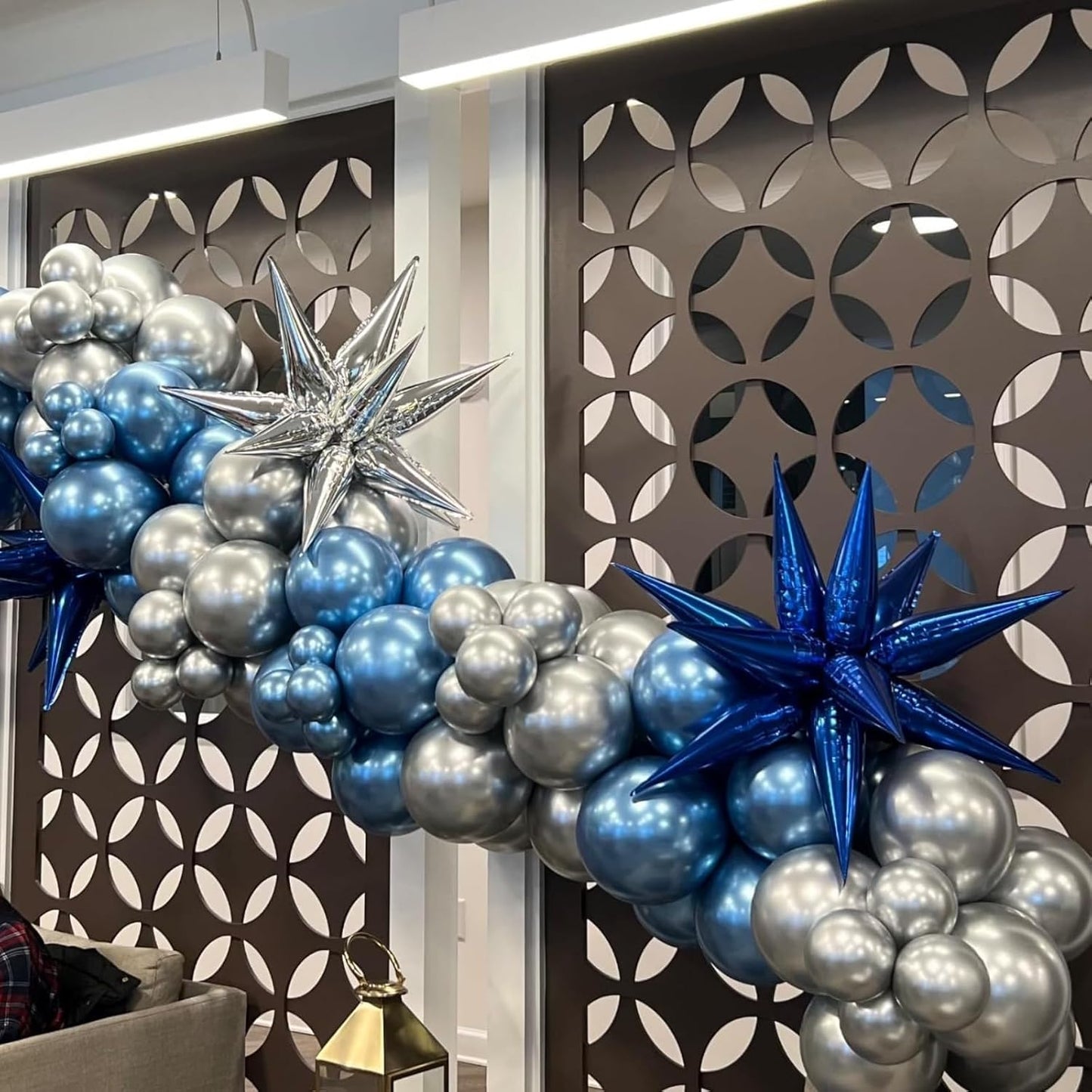 Silver Star Balloons 12pcs, 27/22 Inch Foil Star Explosion Balloons, Large Spike Mylar Cone Balloon, Fireworks Shape Balloon for Bachelorette Anniversary New Year Graduation Birthday