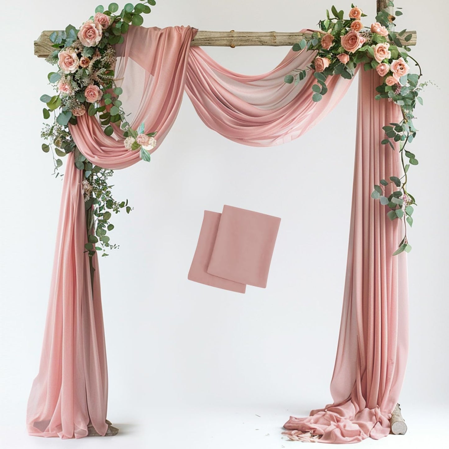 Wedding Arch Draping Fabric 2 Panels 28.7" x 20FT Dusty Rose Sheer Chiffon Backdrop Drapes for Wedding Ceremony Birthday Party Bridal Shower Outdoor Decoration