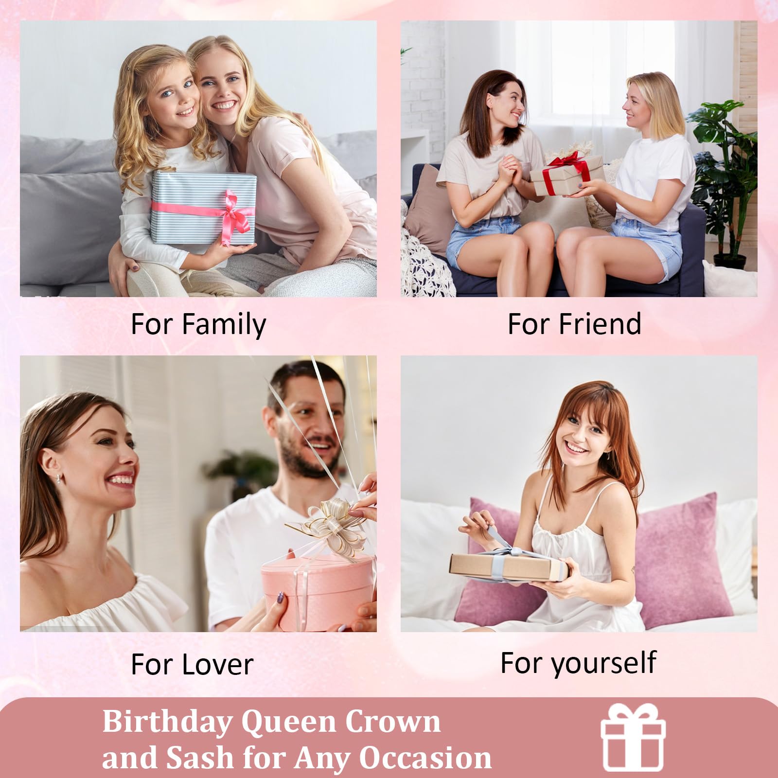 CAVETEE Rose Gold Rhinestone Tiara with Glitter Birthday Queen Sash, Birthday Party Decorations for