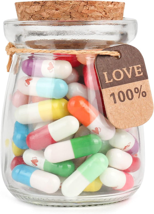 Capsule Letters Message in a Glass Bottle for Valentine's Day, Birthday,Thanksgiving, Christmas,Long Distance Relationship Gift for Boyfriend,Girlfriend. (Heart with wings 60PCS)