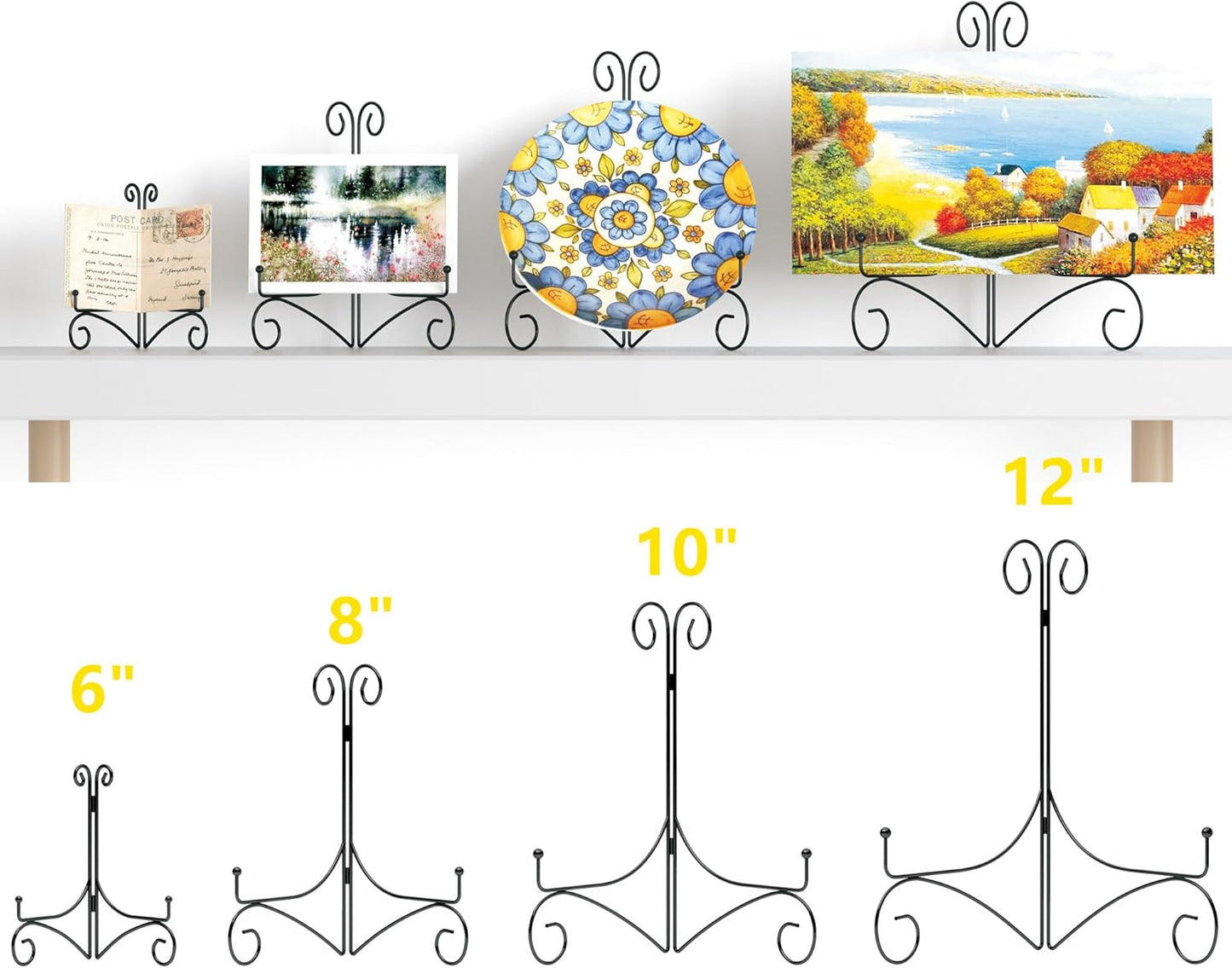 Plate Display Stands with Hinged Folding Design, 8 Inch Picture Frame Stand for Tables, Decorative Easels for Plates, Photos, Cards and Books, 8?™â€?Black