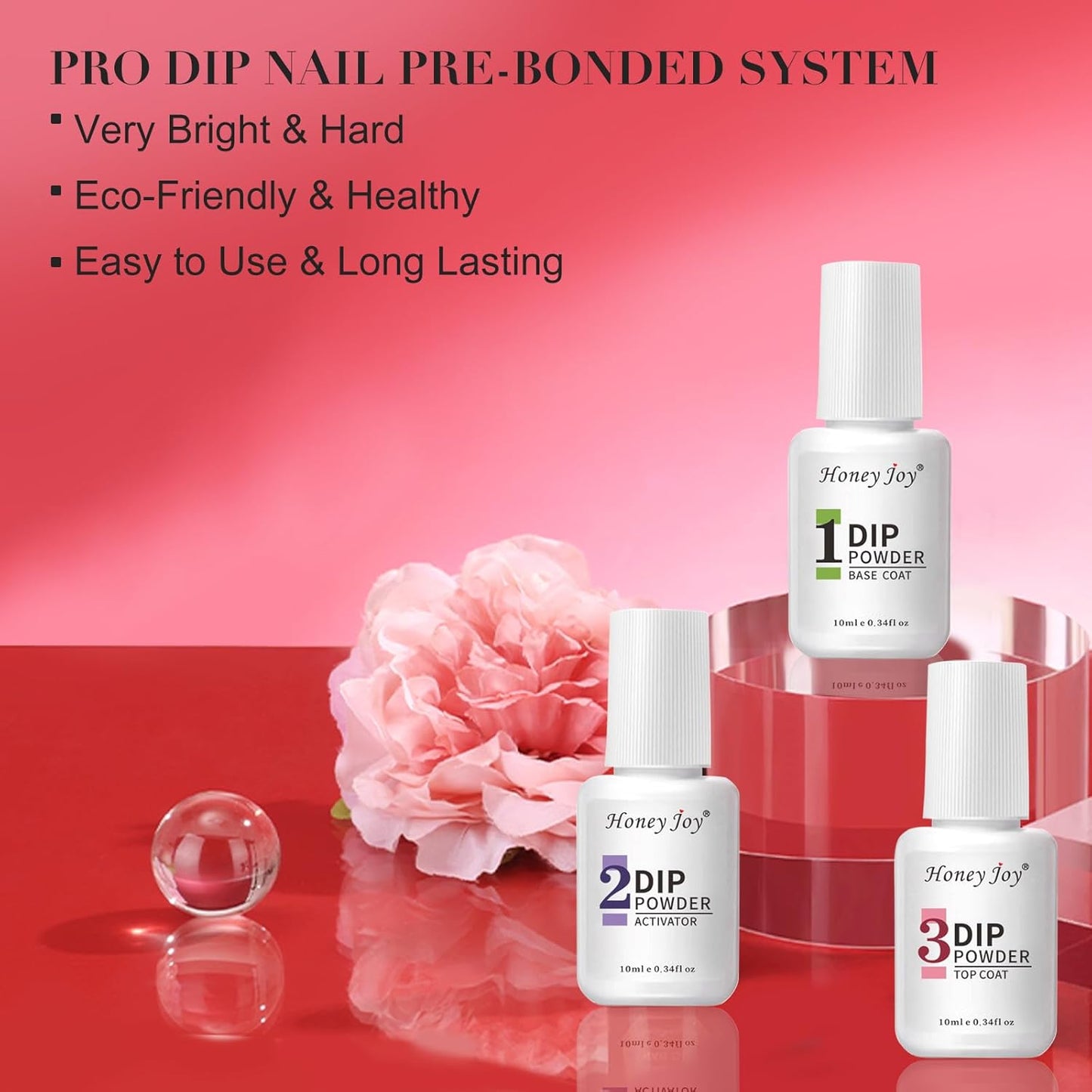 Honey Joy Dip Powder Nail Kit Starter,4 Colors Deep Red Glitter Holographic Black Dipping Powder Liquid Set with Base Top Coat for Nail Art Manicure Salon DIY No LED Nail Lamp Needed, Dip-7pcs-08