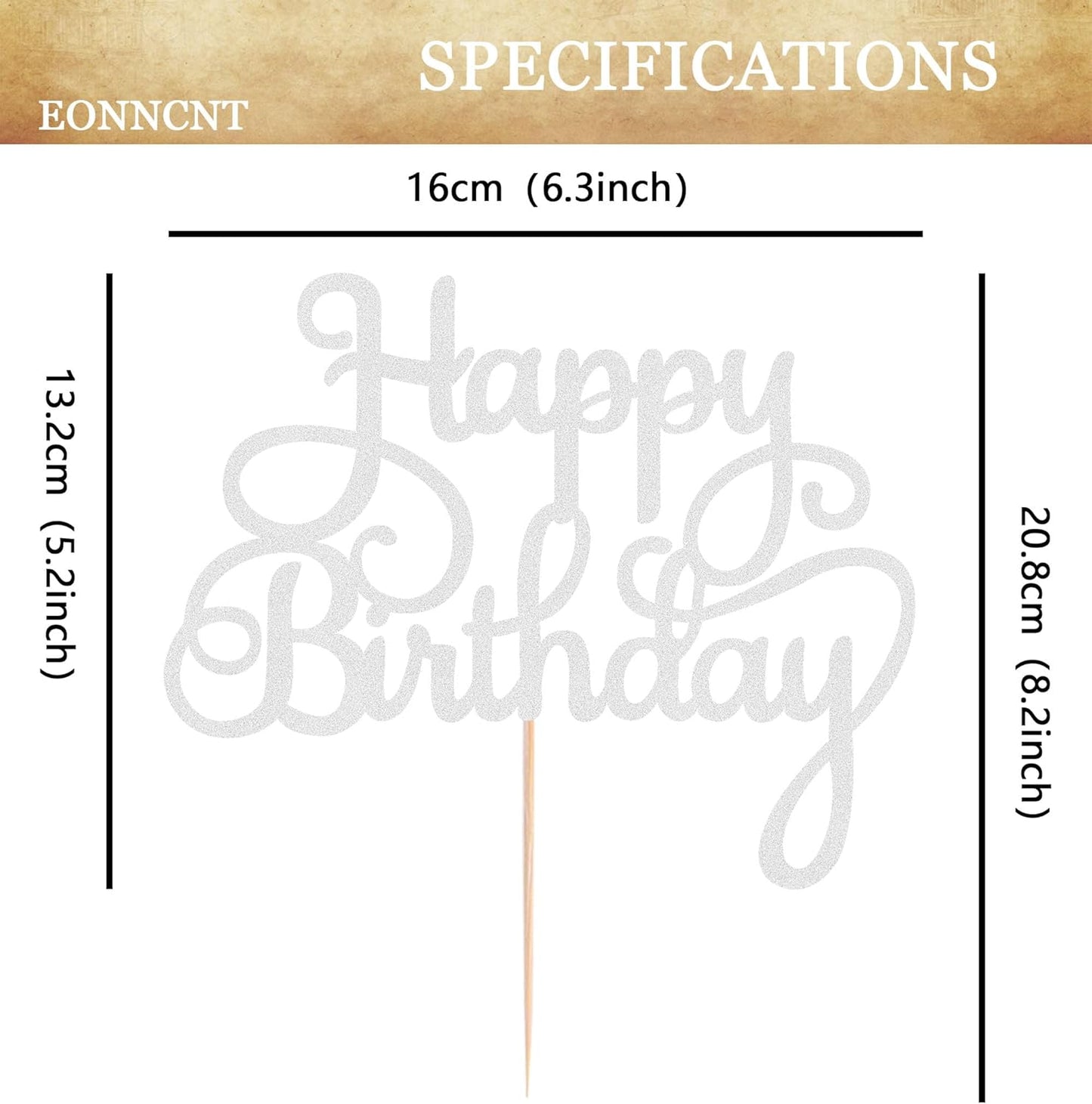 Happy Birthday Cake Topper - Silver Glitter Birthday Party Cake Decoration Supplies - Happy Birthday Cake Decor, for Anniversary/Birthday Party Supplies Photo Booth Props