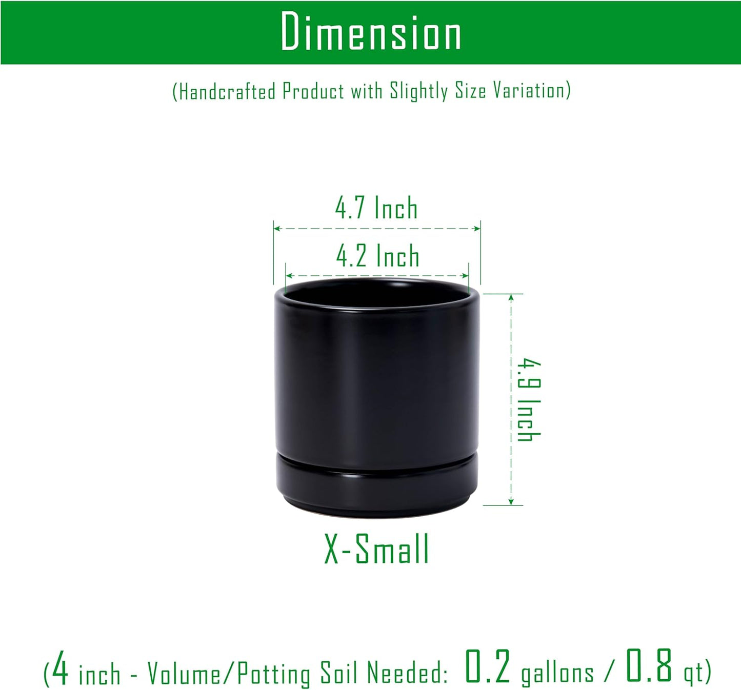 D'vine Dev Set of 4 Small Ceramic Plant Pots, 4.7 Inch Succulent Planter Pot for Plants with Drainage Hole and Saucer, Black, 94-X-B-2