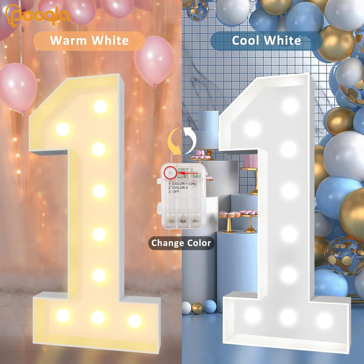 Pooqla 4 FT Light Up Marquee Numbers, Giant Mosaic Light Up Numbers Cool White and Warm White LED, Large Lighted Marquee Numbers for Balloons 10th 20th 50th Birthday Party Decoration, LED Number 0