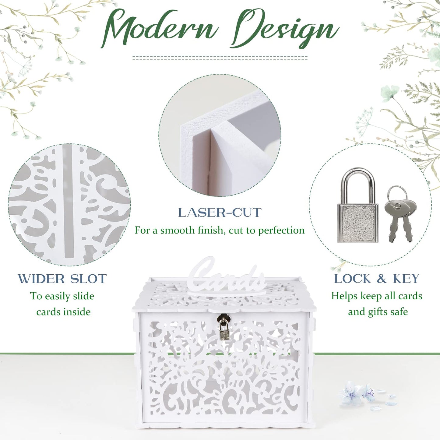 OurWarm White Wedding Card Box with Lock, PVC Gift Card Box for Wedding Decorations for Reception