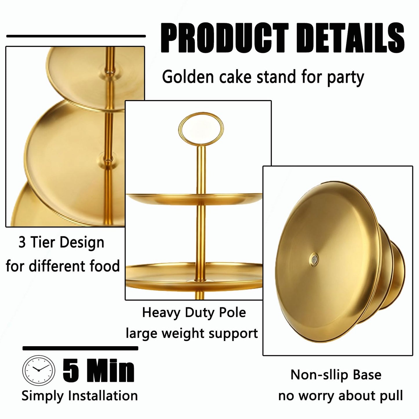 QTLCOHD 2 Pcs 3 Tier Stainless Steel Cupcake Stand