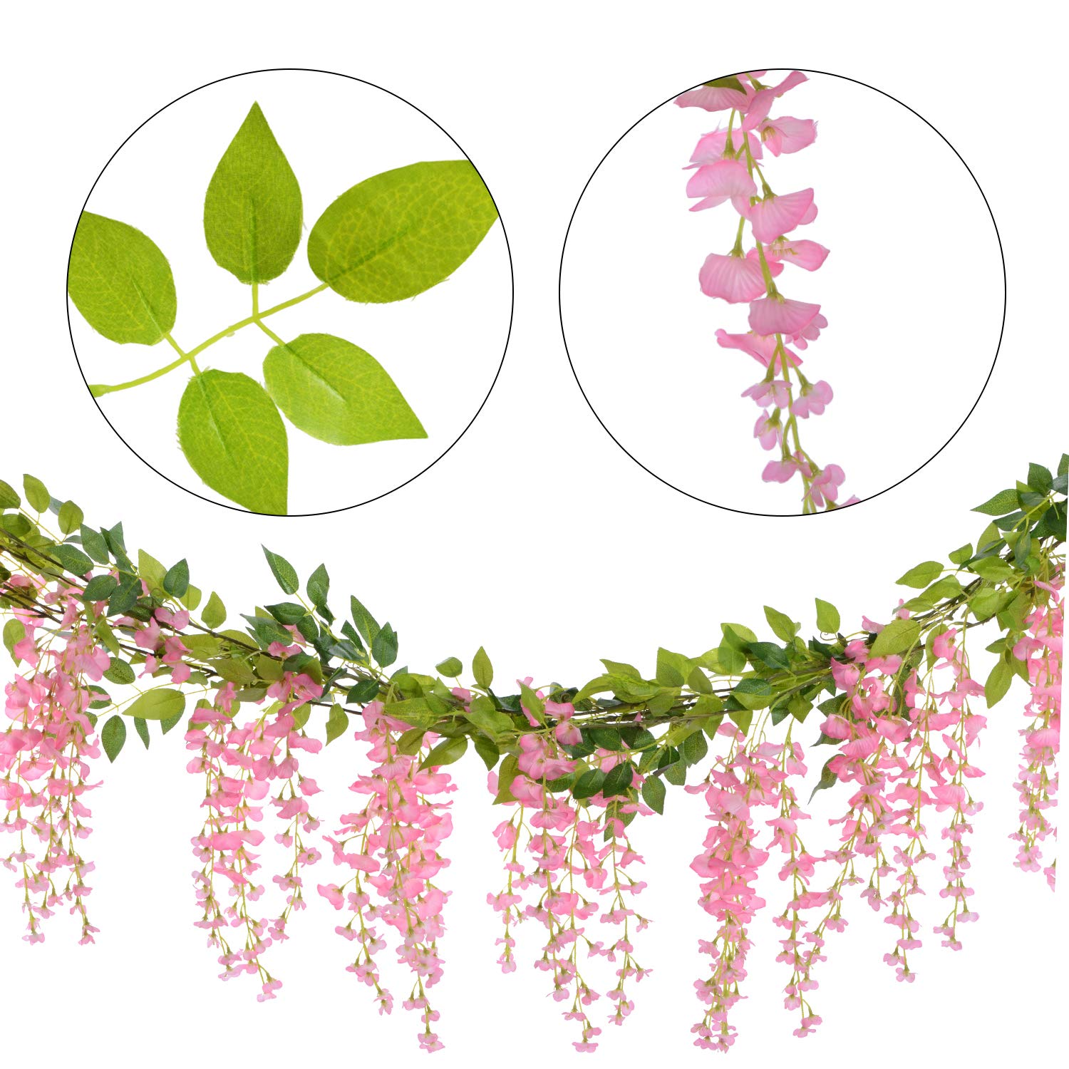 Lvydec Wisteria Artificial Flowers Garland, 4 Pcs Total 28.8ft Artificial Wisteria Vine Silk