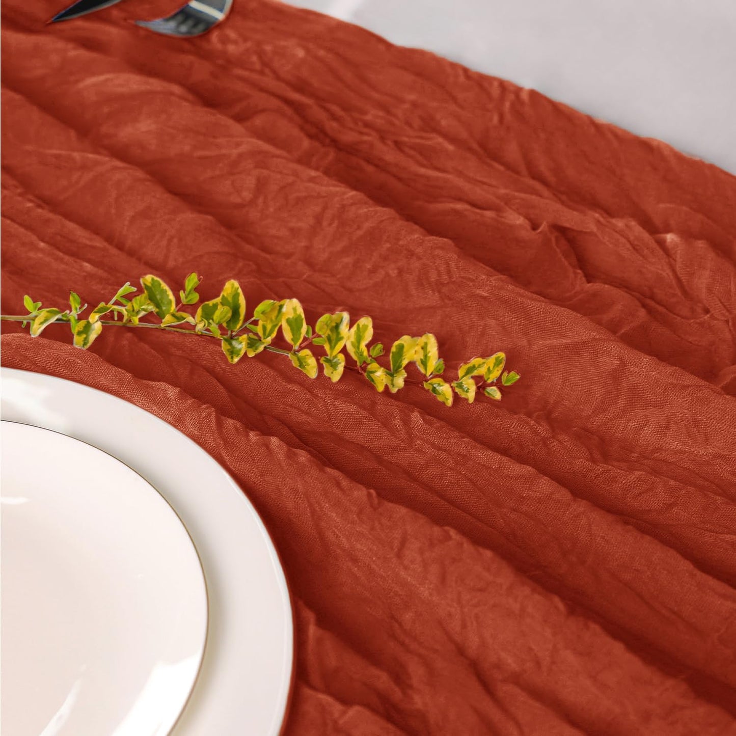 Hahuho Terracotta Cheesecloth Table Runner 10ft, Gauze Boho Rustic Table Runners for Wedding Birthday Party Baby Shower Decorations（1 Pack , 35x120 Inches）