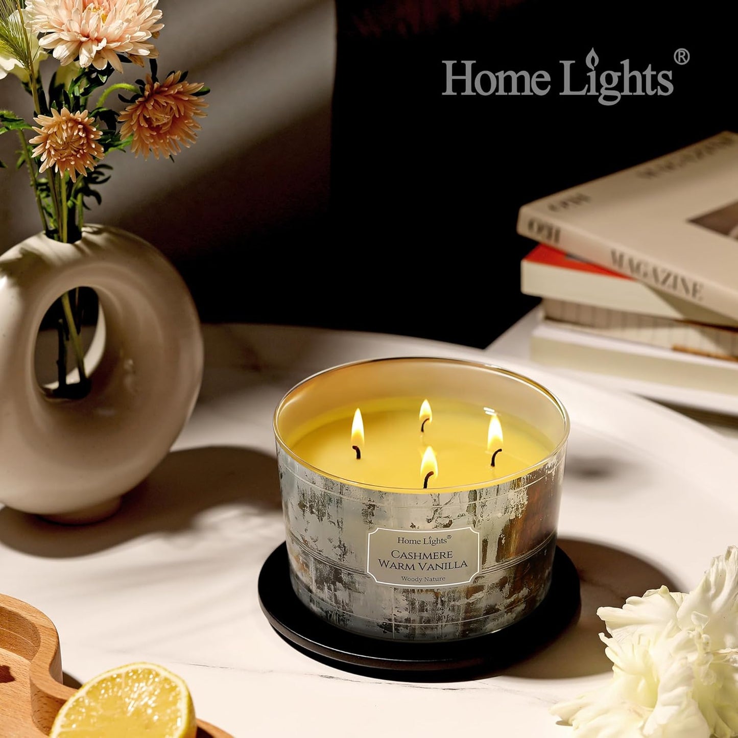 HomeLights Scented Candles for Women & Men, 18oz Candle Jars Aromatherapy 4-Wick Candle, Ideal for Industrial Chic Home Decor and Gifts, Cashmere Warm Vanilla
