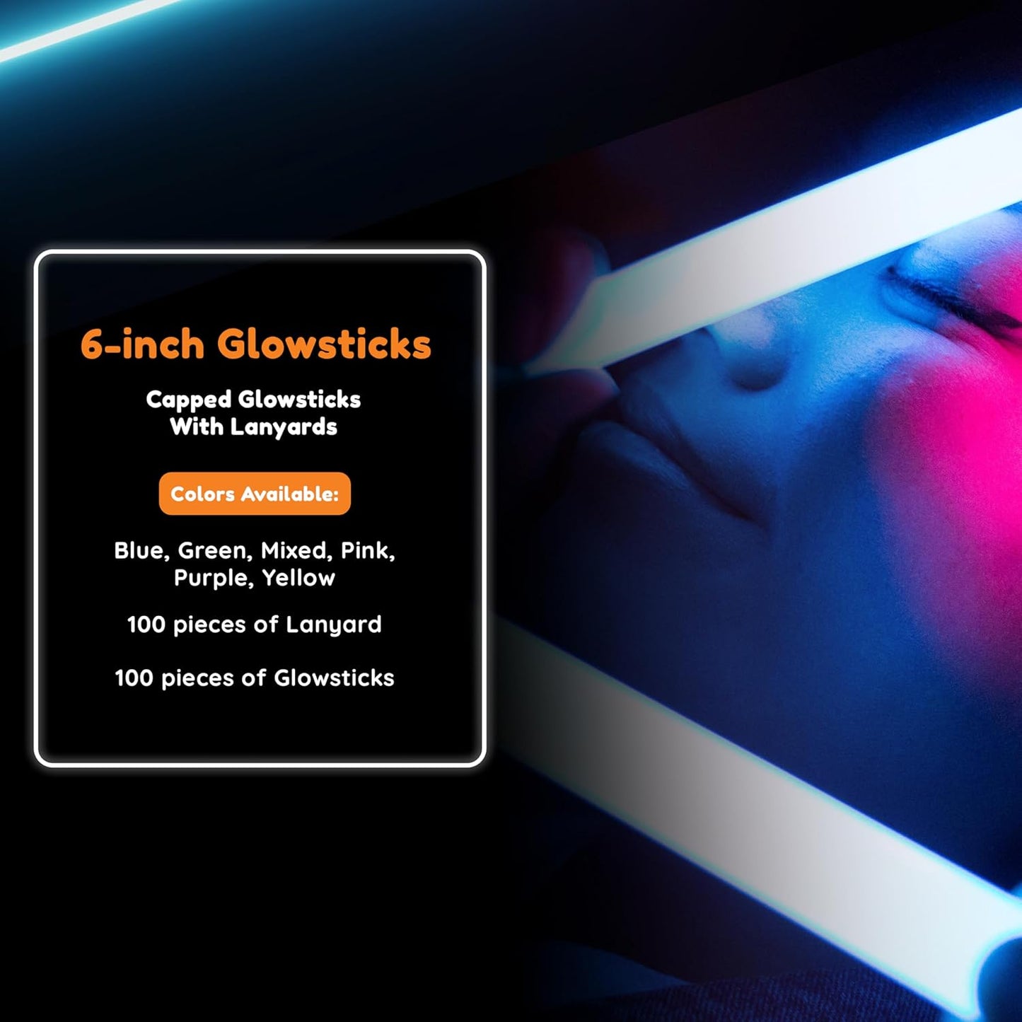 Glow Fever Glow in The Dark Sticks - 100 ct 6" Glow Sticks Bulk Party Pack with End Caps & Lanyards - Glow Party Favors for Concert, Festival, & Wedding - Neon Light Sticks, Blue