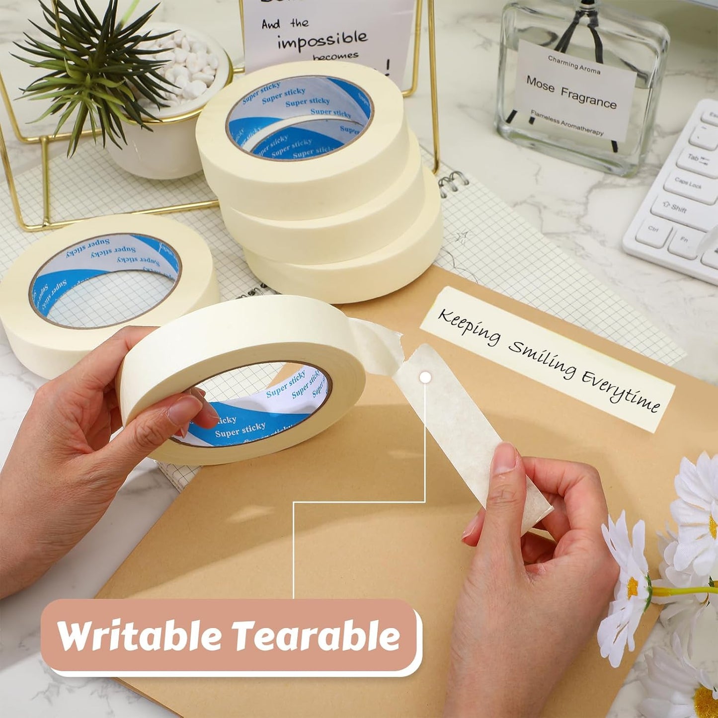 Masking Tape Bulk General Purpose Masking Painting Tape 55 Yards for Painting Home Office School Stationery Arts Crafts Basic Use, Easy Removal(72 Rolls,1 Inch)