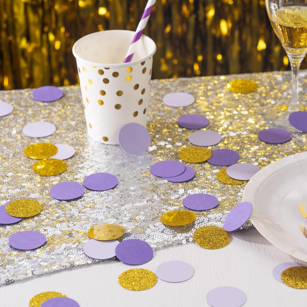 Gold and Purple Lavender Confetti Table Decoration for Wedding Birthday Bachelor Bachelorette Halloween Graduation Theme Party,1.2 inch in Diameter,200 Counts