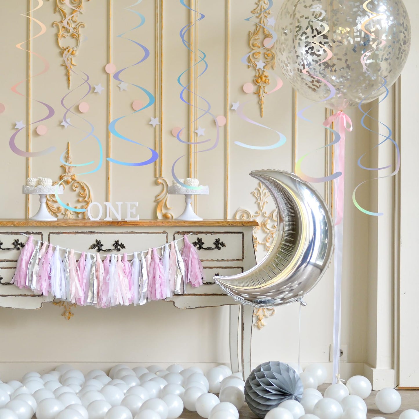 Party Swirl Decorations Iridescent Shinny Foil Hanging Swirl Decorations Plastic Streamer for