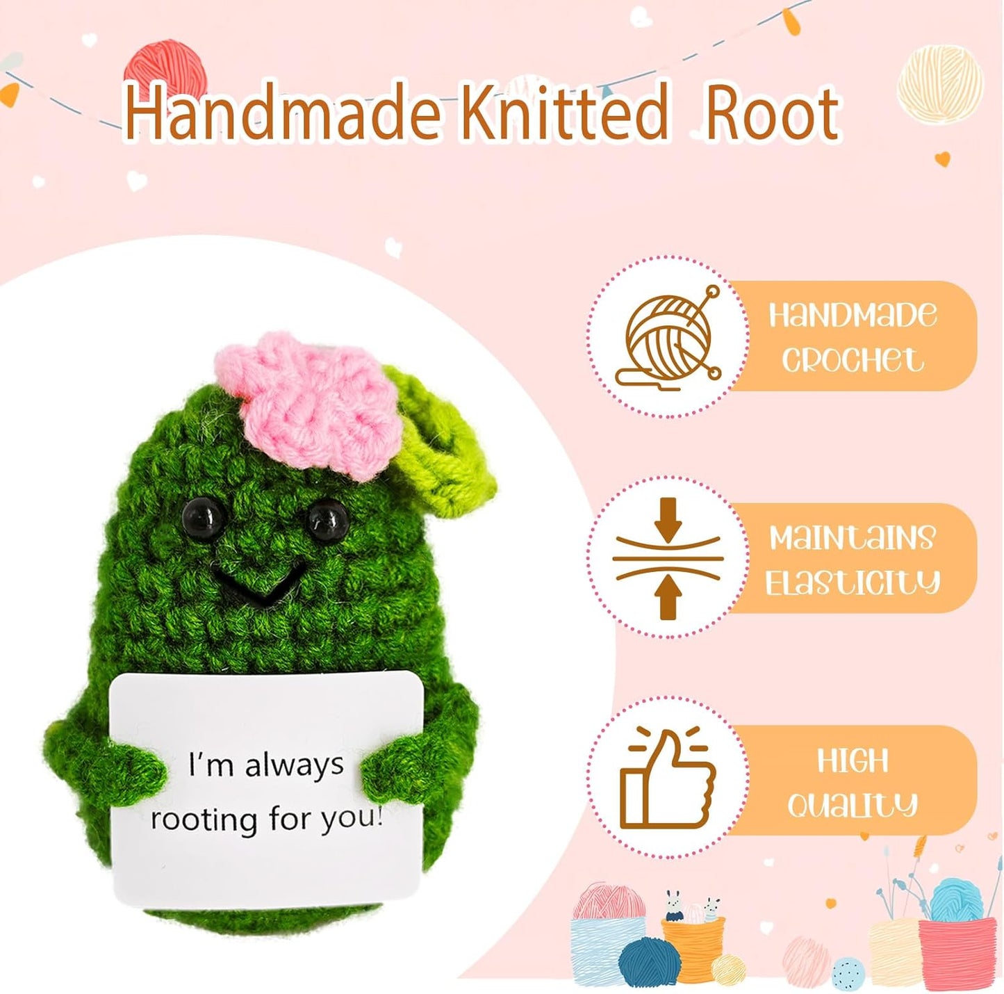 Crochet Emotional Support Melon-Handmade Mental Health Gifts for Friends,Family-Uplifting Gifts for Grandpa,Grandma Mom,Dad,Teens