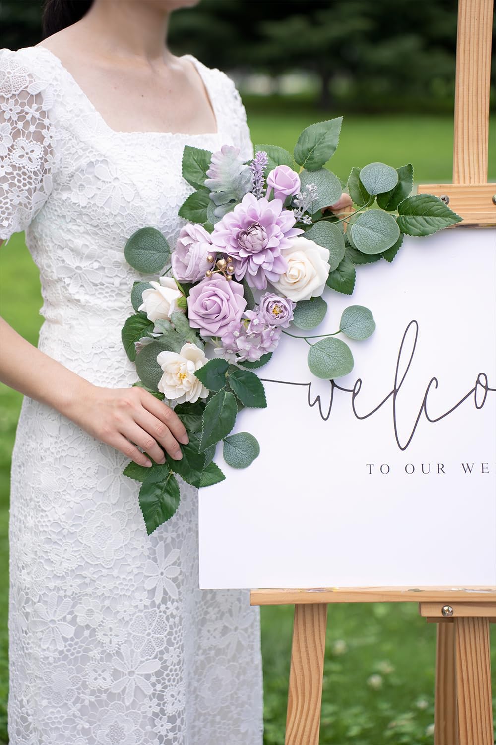 WEIERYUE(Pack of 2 Artificial Flowers Decorations,Artificial Arch Backdrop Garlandfor Ceremony Party Reception Entrance Welcome Easel Door Floral Decor Wall Home Entryway Outdoor(Cream Purple)