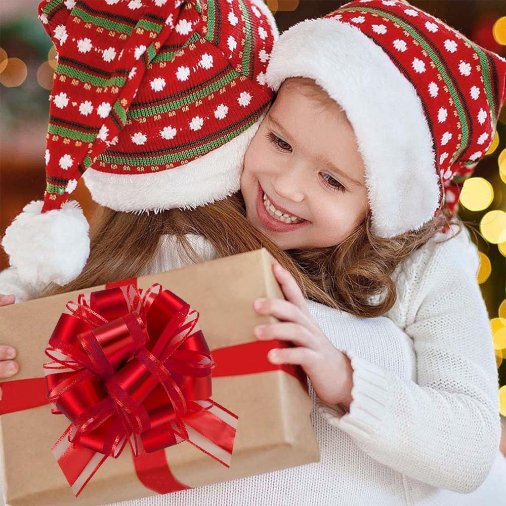 7 Pieces Large Pull Bows, 6 inche, Big Bow for Gift Wrapping, Christmas Party Birthday Gift, Wedding Baskets,Valentine's Day Gift Decorations, Flower Decoration (Red)