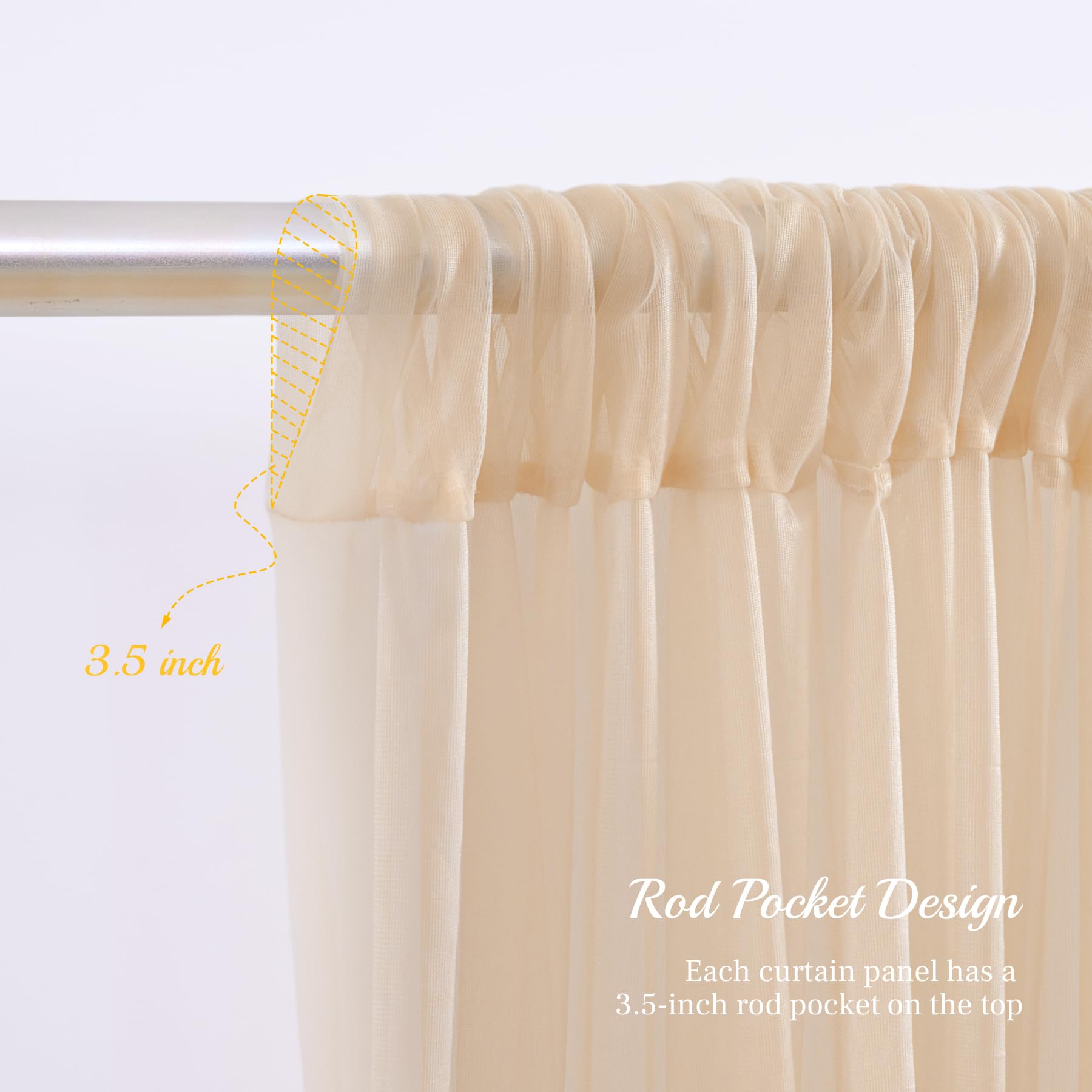 10x10ft Champagne Tulle Backdrop Curtain with Lights String for Parites, Sheer Backdrop Curtains