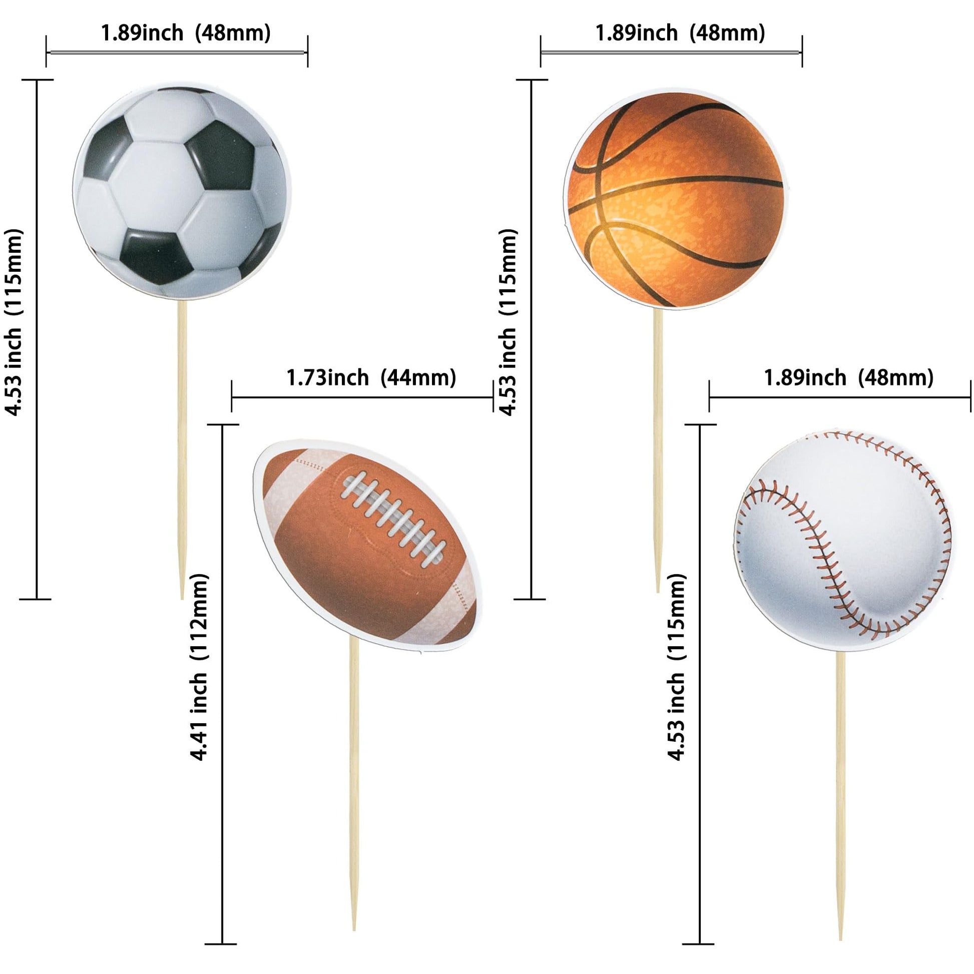 Gyufise 36 Pack Sports Cupcake Toppers Baseball Rugby Cupcake Picks Basketball Toothpicks Soccer