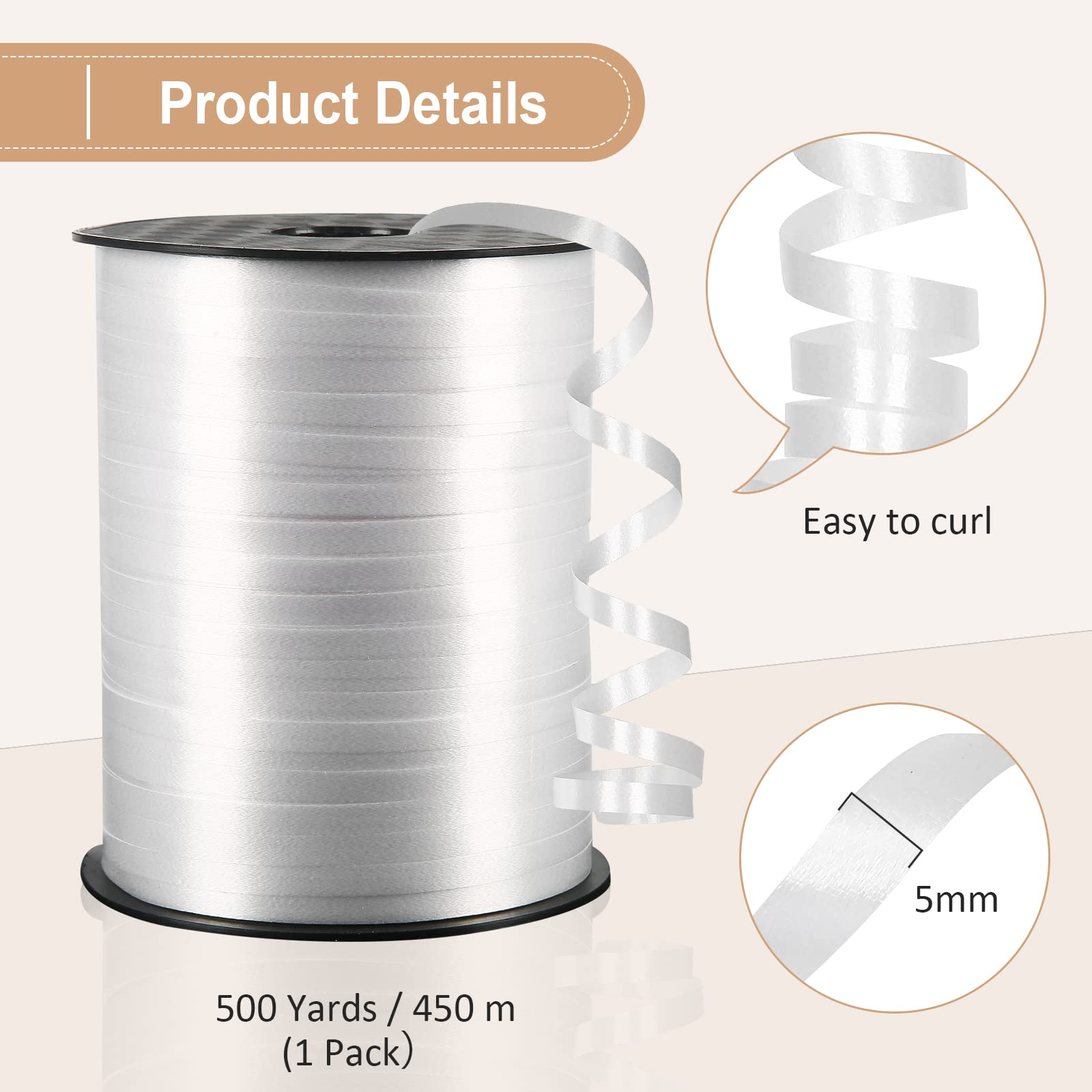 OMISELIO White Curling Ribbon, 500 Yard, 3/16" for Gift Wrapping, Balloon String, Baby Shower