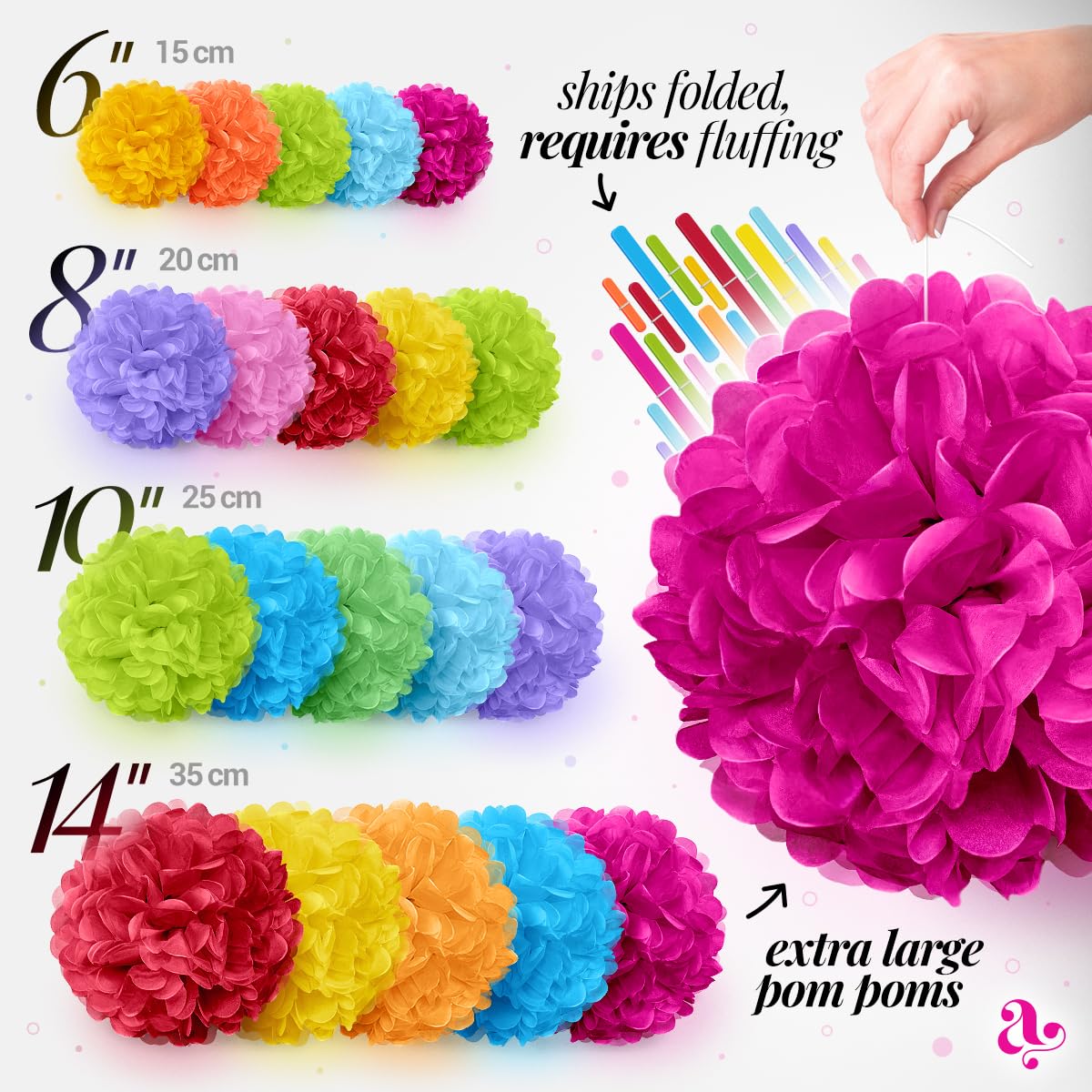 Tissue Paper Pom Poms - Large Tissue Paper Flowers for Fiesta Parties, Baby Shower Decorations