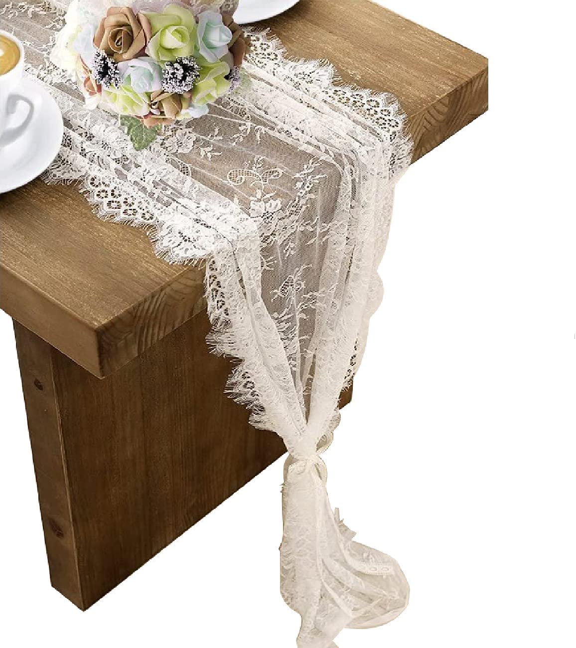 3 Pcs White Lace Table Runner 14 x 120 Inch Embroidered Boho Table Runner for Wedding Party Bridal