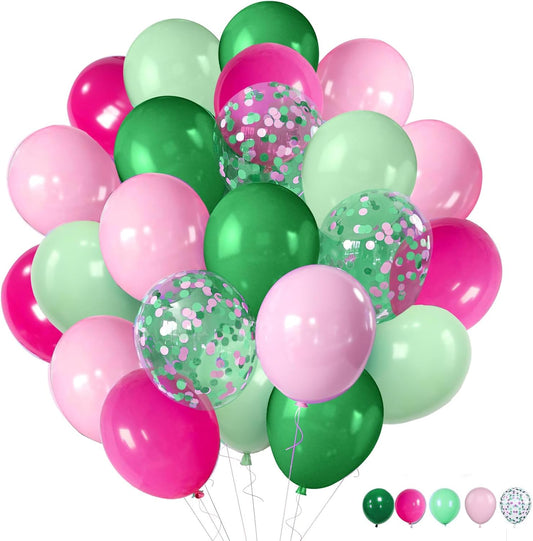 ZOOYOO 50pcs Balloons 12 Inch Green Pink Confetti Latex Balloons for Birthday Party,Hawaiian Luau,Weddings,Engagement, Tropical Decor