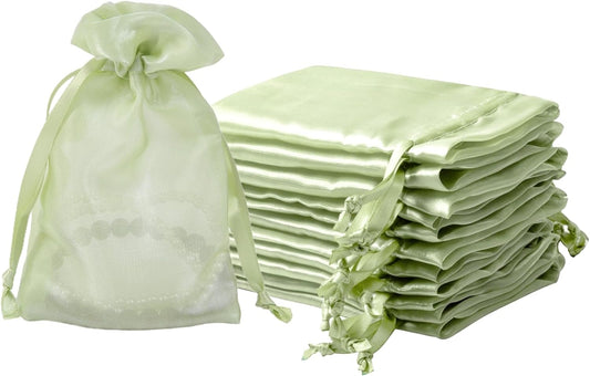 20 Pcs Light Green Small Organza Bags 4X6 inch for Wedding Favors with Drawstring, Mini Mesh Gift Bags Jewelry Pouch for Candy Bridal Shower Party Favor Baby Shower Christmas