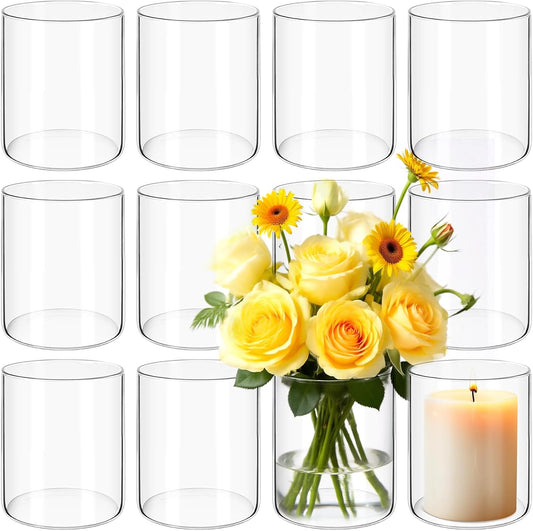 12Pack Glass Cylinder Vases for Centerpieces - 4 Inch Small Flower Vase for Wedding Decorations, Floating Candle Holder Vase Bulk,Glass Hurricane Candle Holders for Table Shelf, Party, Home Decor