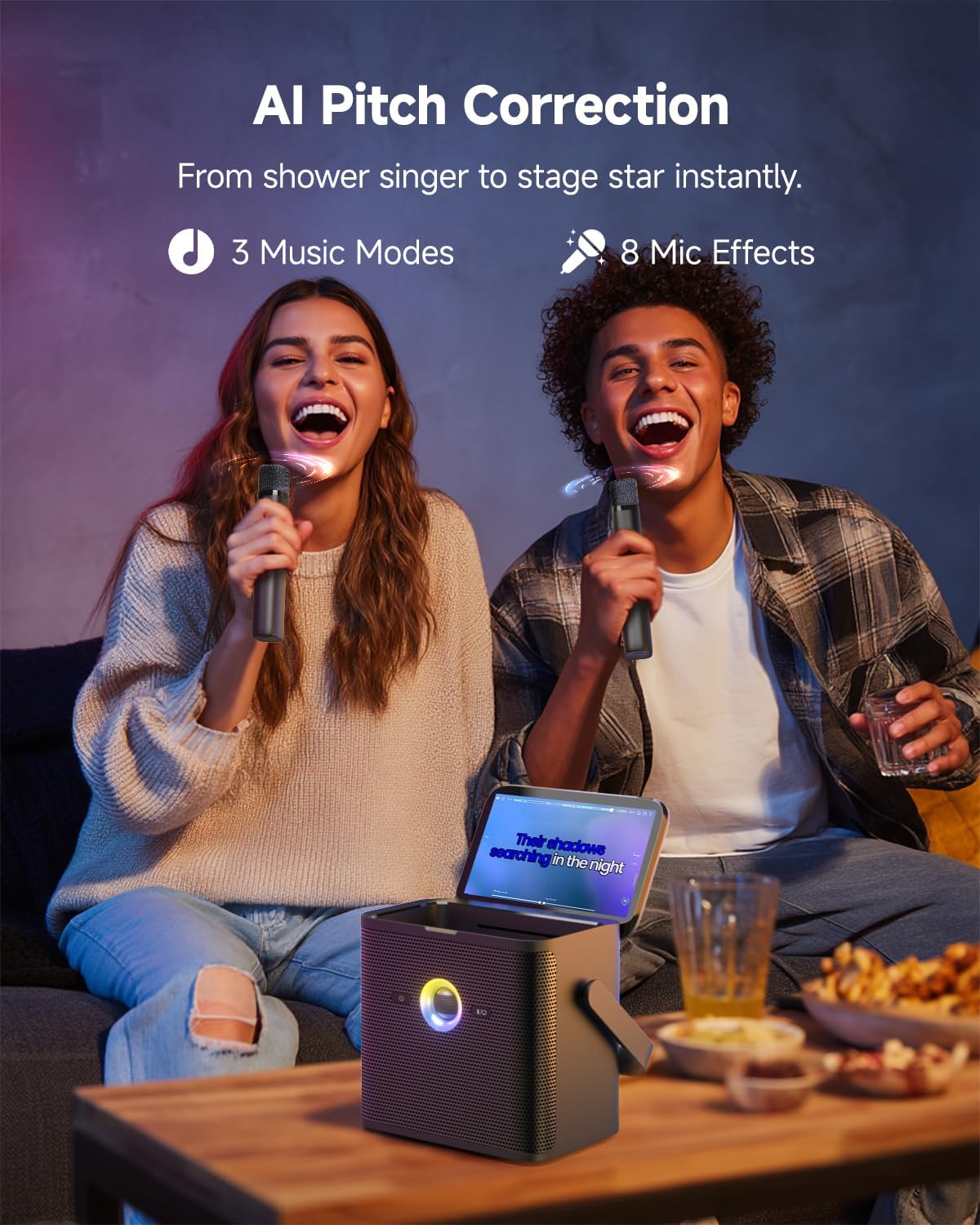 Ikarao Karaoke Machine for Adults, with Lyrics Display and Screen, Karaoke System for YouTube, 2 Wireless Microphones, Autotune & Echo, KaraFun Prime, Portable Karaoke Speaker for Home Outdoor Party