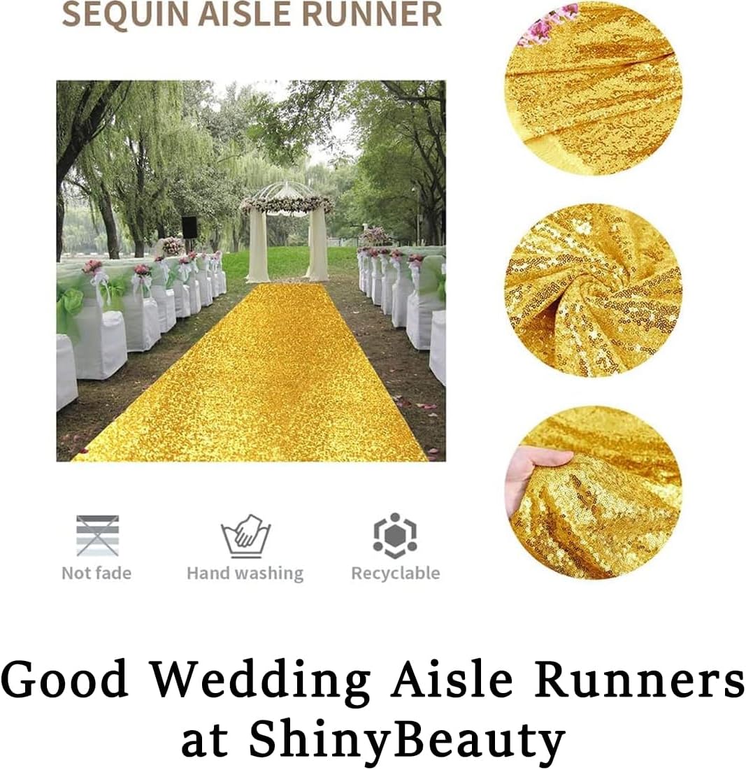 ShinyBeauty 4FTx10FT Gold Sequin Aisle Runner for Wedding Ceremony | Glitter Floor Runner for Outdoor and Church