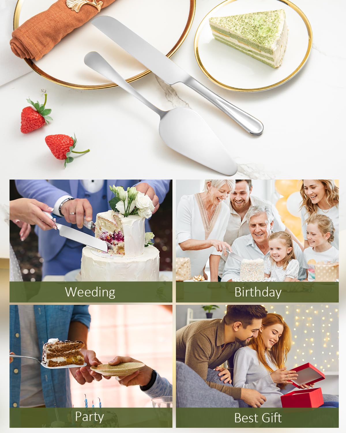 FTAKRY 2-Piece Premium Cake Cutting Set, Exquisite Knife and Server with Serrated Design, Includes