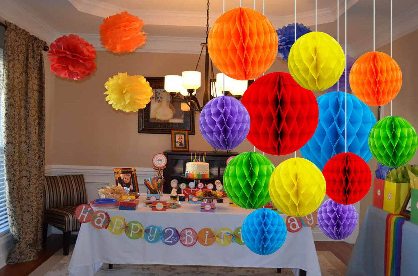 ZOOYOO 12Pcs 6" 10" Honeycomb Balls Decorations Hanging Tissue Paper Pom poms for Birthday Wedding