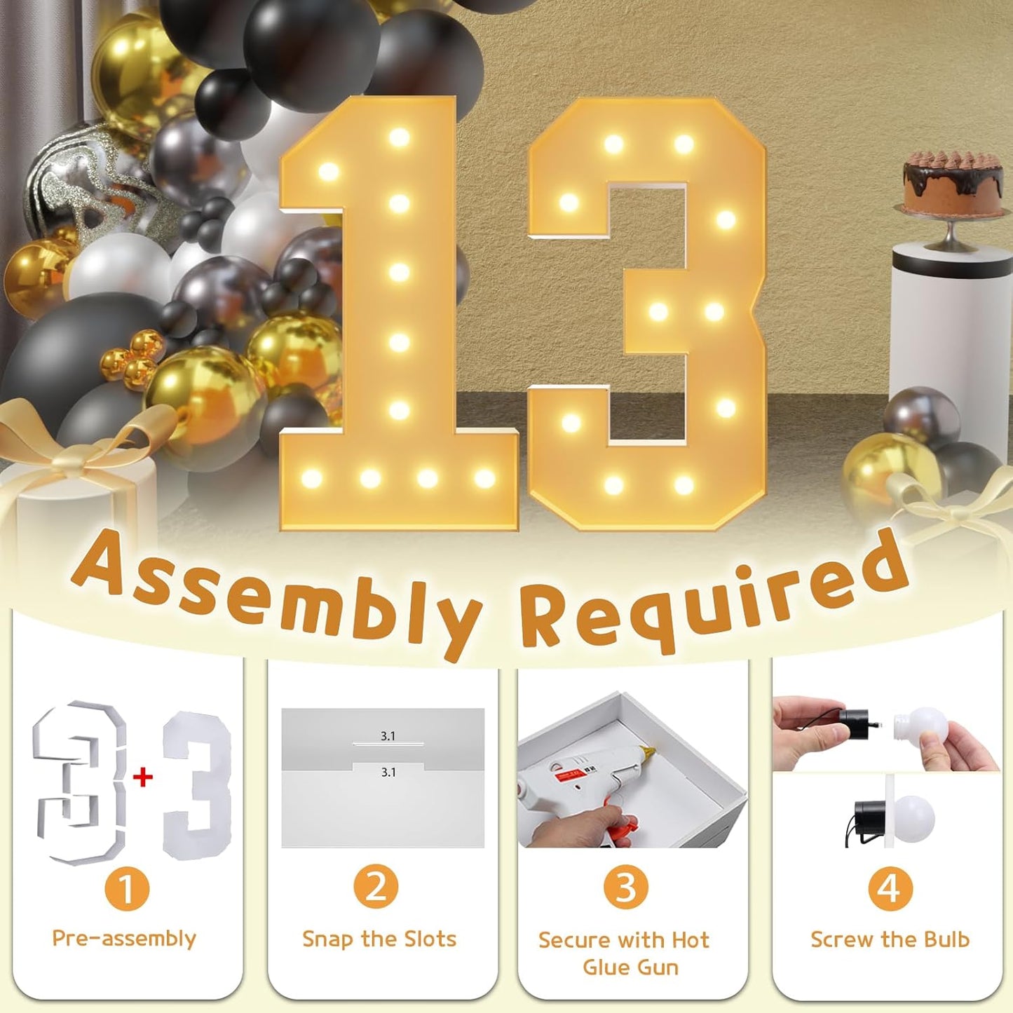 Imprsv 4FT Light Up Numbers, Marquee 13th Birthday Decorations for Girls Boys, Large Light Up 13th Birthday Women Foam Board Anniversary Party Decorations Arch Kit (DIY)