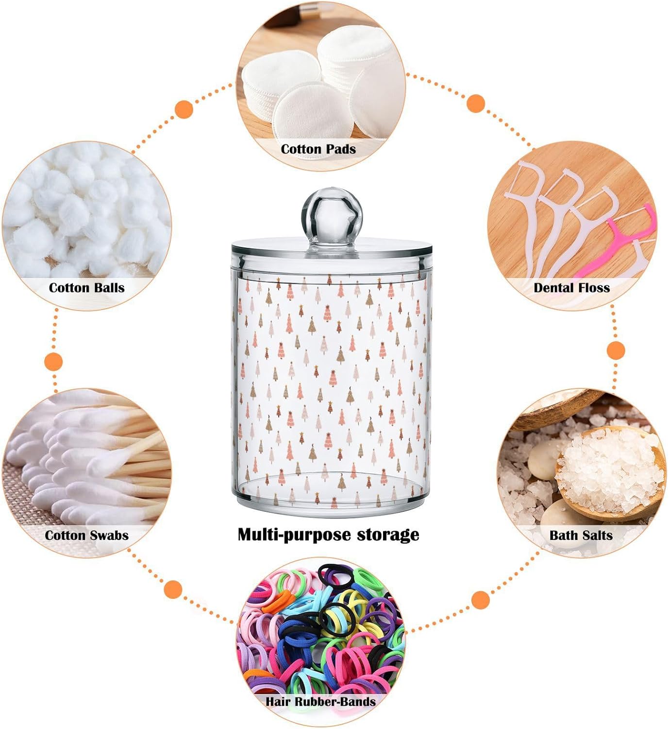 Gredecor 2 Pack Qtip Holder Clear Pastel Christmas Tree Pink Forest Apothecary Jars with Lids Acrylic Christmas Winter Bathroom Jars Vanity Canister Storage Organizer for Cotton Ball,Swabs,Pads,Floss