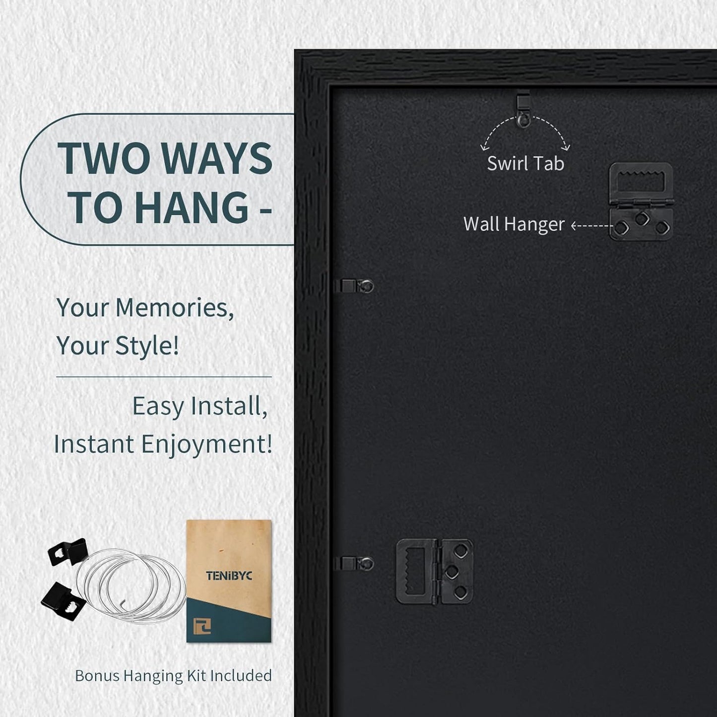 12x18 Poster Frame Set - 3 Pack, Textured Black Solid Wood with HD Tempered Glass, Wall Gallery Picture Photo Frame