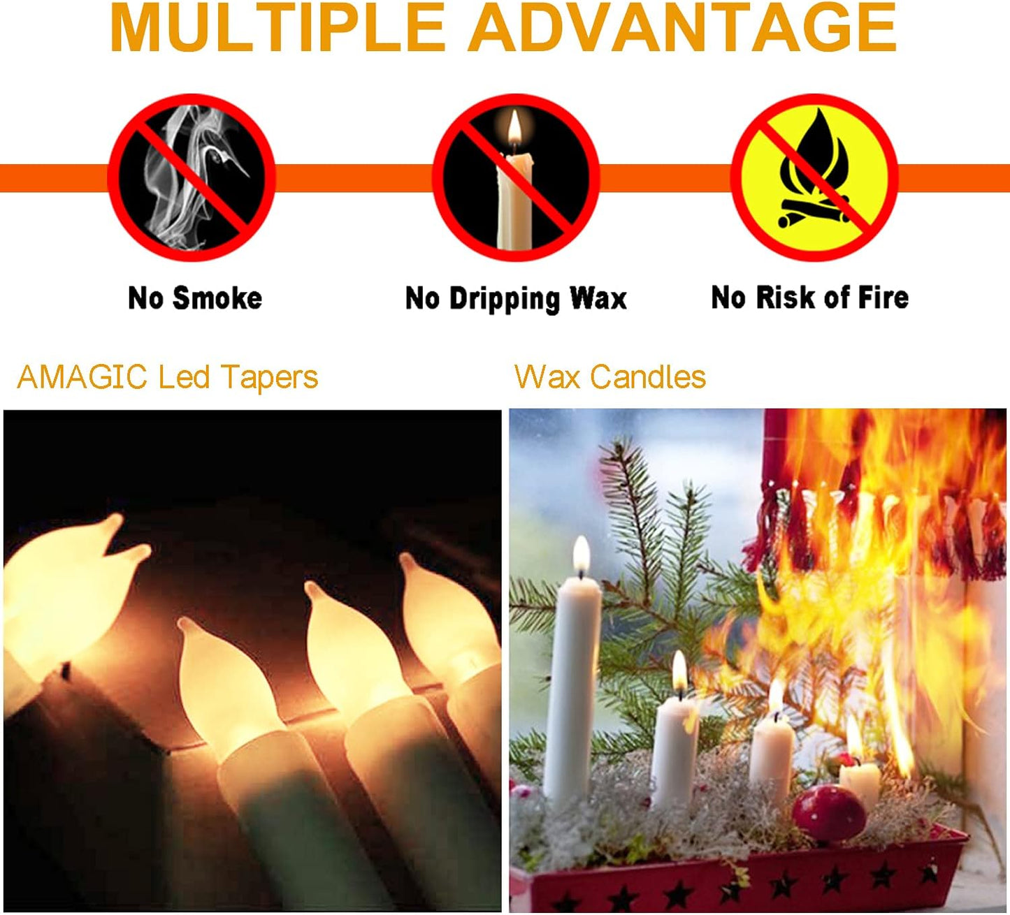 Amagic 12pcs Batteries Operated Taper Candles with Remote, Warm White Flickering Light, Flameless Handheld Candles Floating, Led Hanging Candlesticks for Party Halloween Christmas Church Home