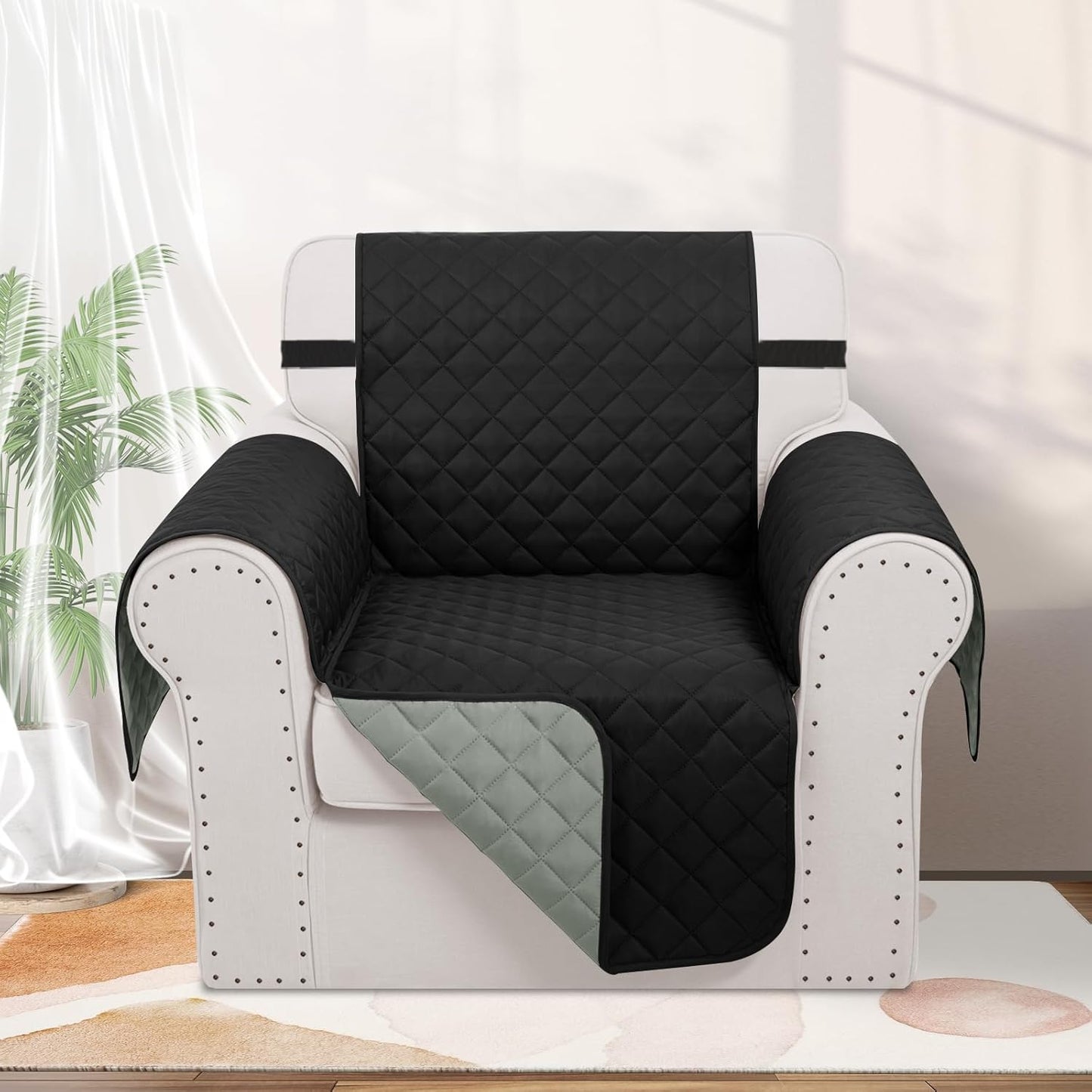 Recliner Chair Covers Reversible Sofa Cover Couch Cover for Pets Lazy Boy Furniture Protector(23''Chair,Black/Grey)