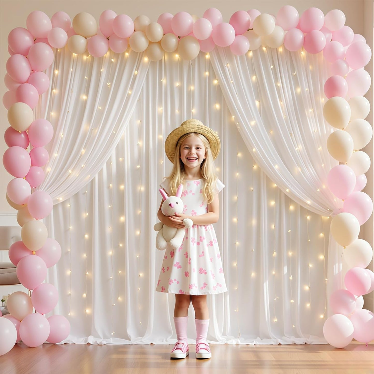 White Backdrop Curtains with Lights for Parties,10x10FT Wrinkle Free White Drapes Wedding Photo Backdrop Curtains for Baby Shower Birthday Ceremony Reception Home Party Decorations-5ft x 10ft,2 Panels