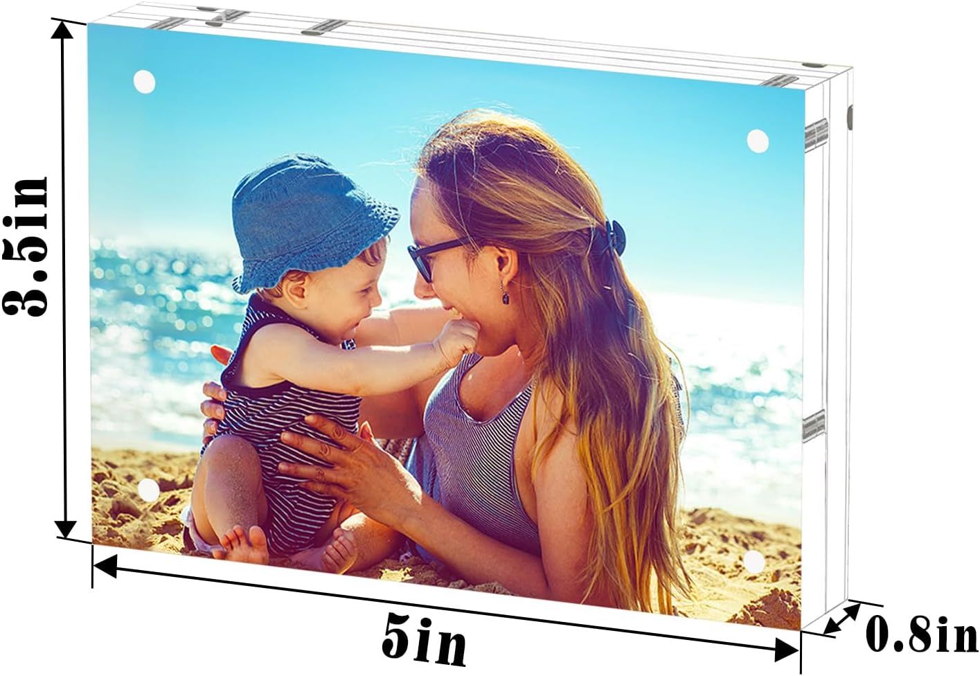 HELPLEX Acrylic Frame, 5 Pack 3.5x5 Acrylic Picture Frames, 20mm Thicker Frameless Clear Frame Double Sided Magnetic Frame, Free Standing Desktop Display Stand Acrylic Frames, 3.5x5(5 PACK)