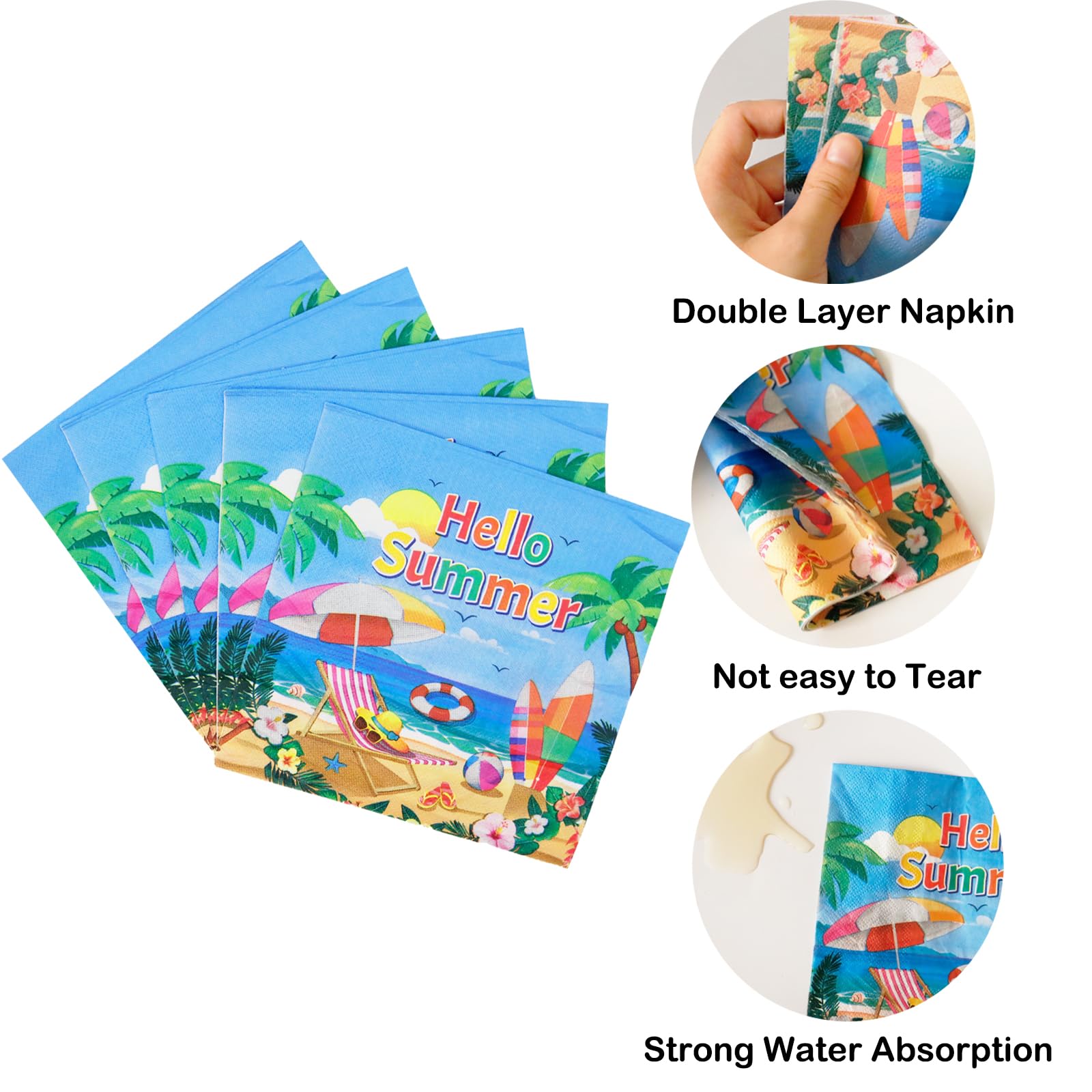 Decodinli 50 PCS Summer Beach Party Paper Napkins, Beach themed Disposable Napkins, Beach Birthday