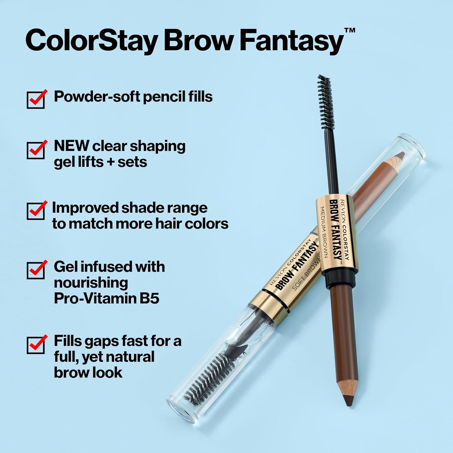 Revlon ColorStay Brow Fantasy, All In One Eyebrow Powder Pencil with Shaping Clear Gel, Gel Infused with Panthenol, Smudge-proof, 16HR Visibly Full Brows, 001 Ash Blonde