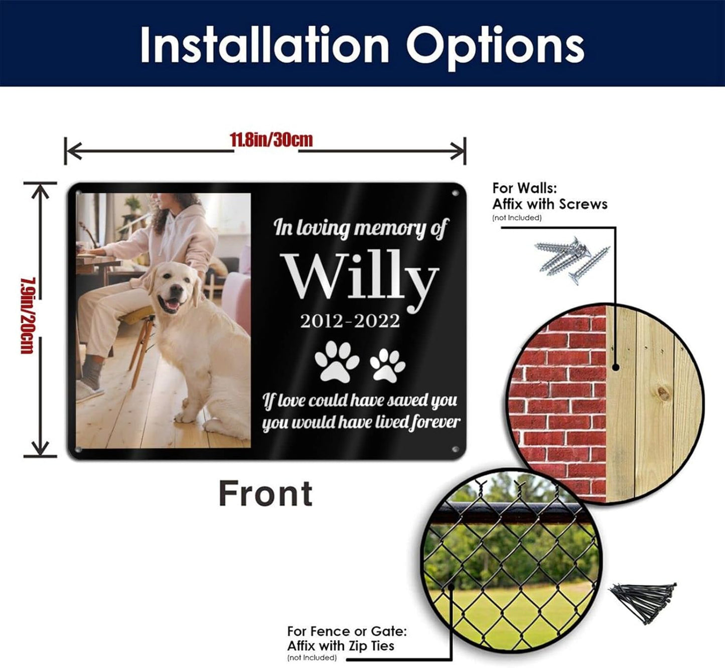 Custom Dog Memorial Metal Signs - Personalized Dog Photo Memory Sign as Dog Memorial Gifts for Loss of Dog, in Loving Memory of Pet Signs for Pet Loss Sympathy Gift