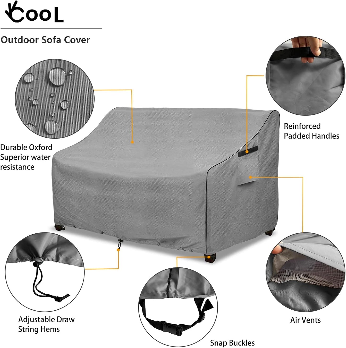 okcool Heavy Duty Patio Sofa Cover, 100% Waterproof 3-Seater Outdoor Sofa Cover Fits up to 79W x 38D x 35H Inches, Lawn Patio Furniture Covers,Grey