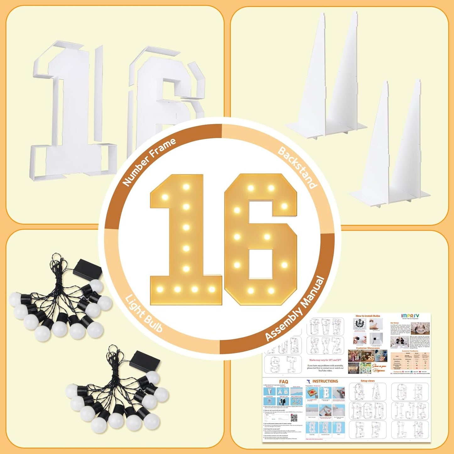 imprsv 4FT Marquee Numbers 16th Birthday Decorations for Girls Boys, Large Light Up Numbers 16th Birthday Women Foam Board Anniversary Party Decorations Arch Kit (DIY)