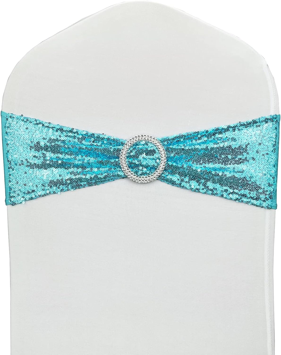 25 Pcs Chair Sashes Sequin Stretch Chair Bands Spandex Polyester Bows for Party Hotel Wedding Banquets Decoration - Aqua